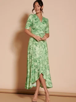 Ruffle Hem Jersey Maxi Dress, Green Leafy