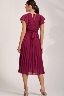 Ruffle Pleated Chiffon Midi Dress, Mulberry