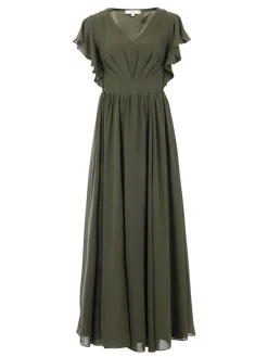 Ruffle Sleeved Chiffon Maxi Dress, Soldier Green