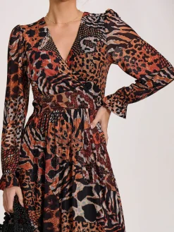 Ruffle Sleeve Mesh Midaxi Dress, Animal Multi
