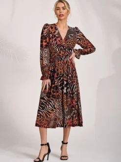 Ruffle Sleeve Mesh Midaxi Dress, Animal Multi
