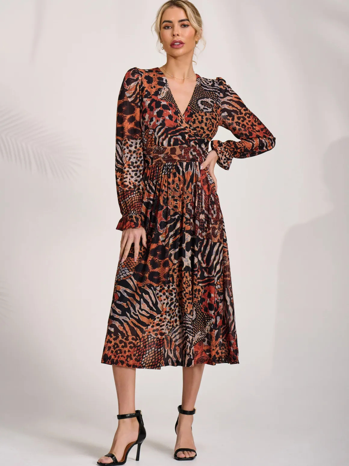 Ruffle Sleeve Mesh Midaxi Dress, Animal Multi