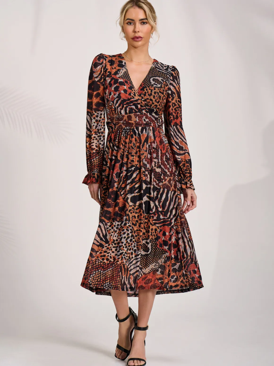 Ruffle Sleeve Mesh Midaxi Dress, Animal Multi