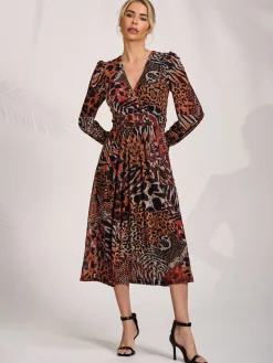 Ruffle Sleeve Mesh Midaxi Dress, Animal Multi