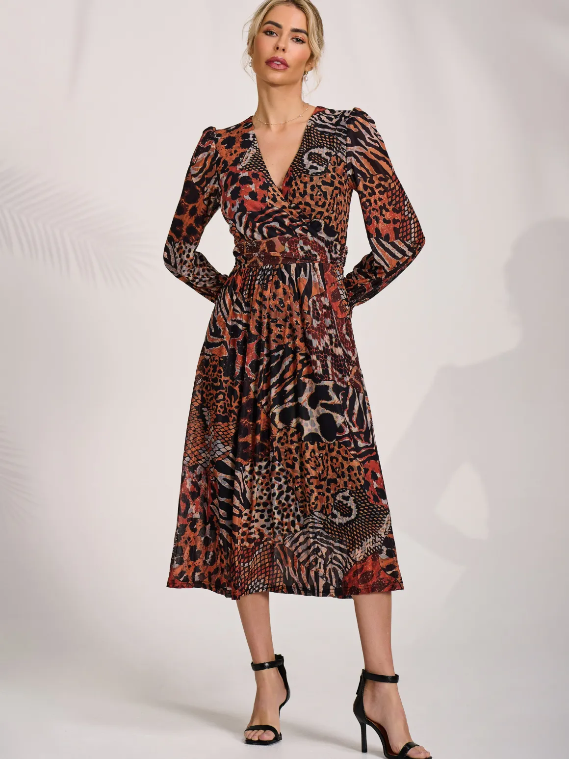 Ruffle Sleeve Mesh Midaxi Dress, Animal Multi
