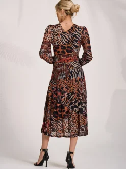 Ruffle Sleeve Mesh Midaxi Dress, Animal Multi