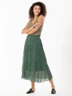 Saige Chiffon Pleated Maxi Skirt, Green Animal