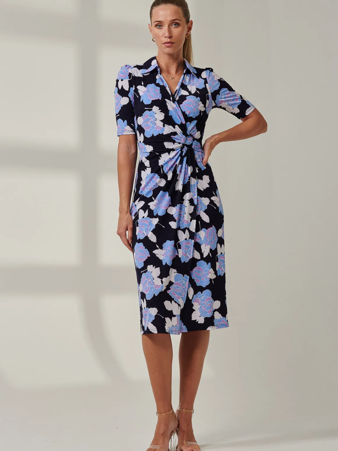 Sample Sale - Floral Midi Shirt Dress, Blue Multi