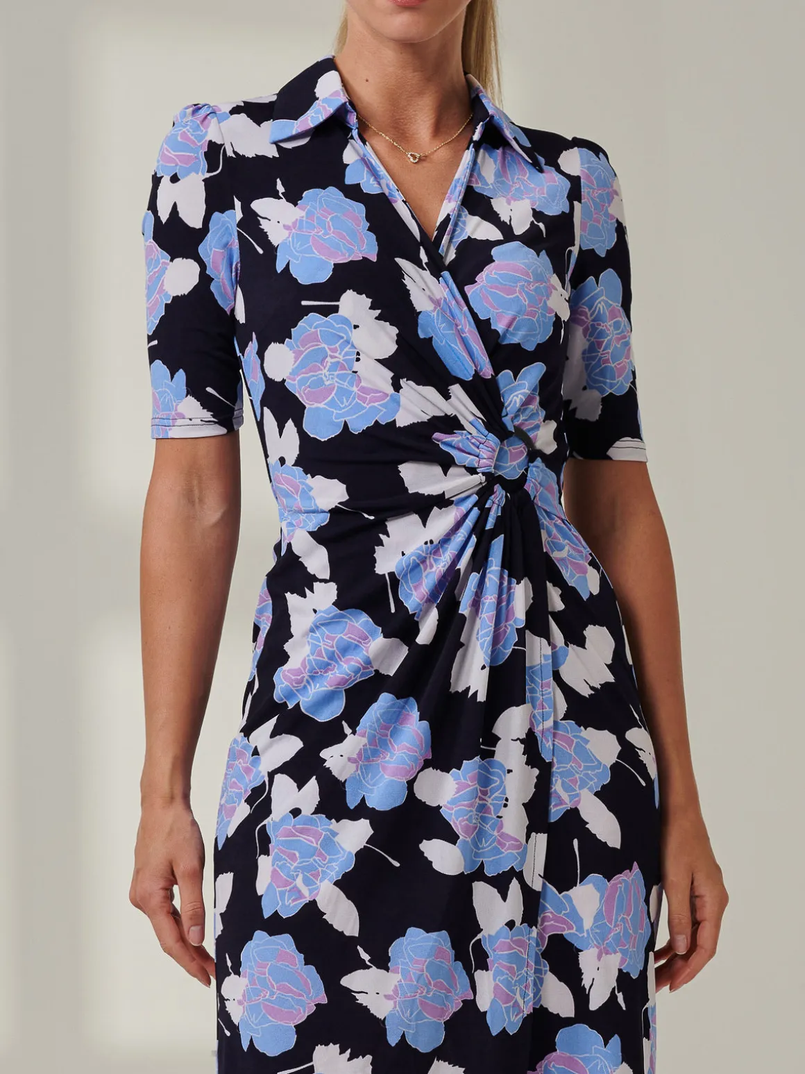 Sample Sale - Floral Midi Shirt Dress, Blue Multi