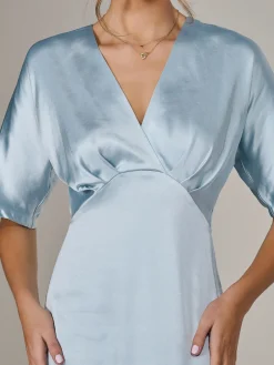 Satin A-Line Midaxi Dress, Blue