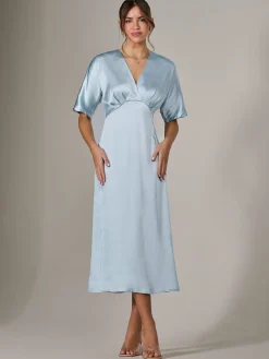 Satin A-Line Midaxi Dress, Blue