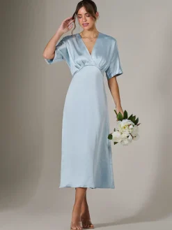 Satin A-Line Midaxi Dress, Blue
