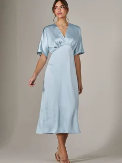 Satin A-Line Midaxi Dress, Blue