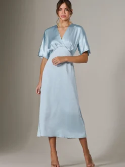 Satin A-Line Midaxi Dress, Blue