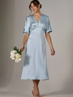 Satin A-Line Midaxi Dress, Blue
