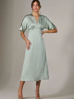 Satin A-Line Midaxi Dress, Green