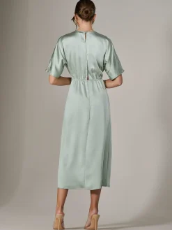 Satin A-Line Midaxi Dress, Green
