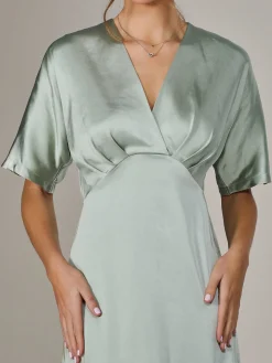 Satin A-Line Midaxi Dress, Green