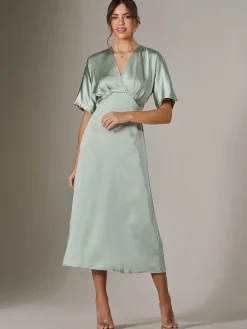 Satin A-Line Midaxi Dress, Green