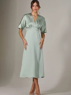 Satin A-Line Midaxi Dress, Green
