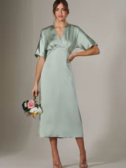 Satin A-Line Midaxi Dress, Green