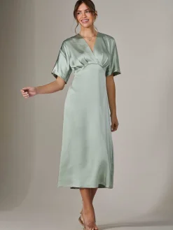 Satin A-Line Midaxi Dress, Green