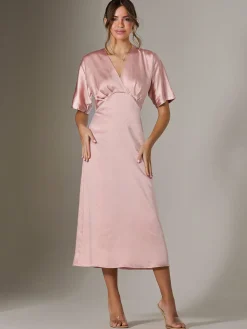 Satin A-Line Midaxi Dress, Pink