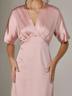 Satin A-Line Midaxi Dress, Pink