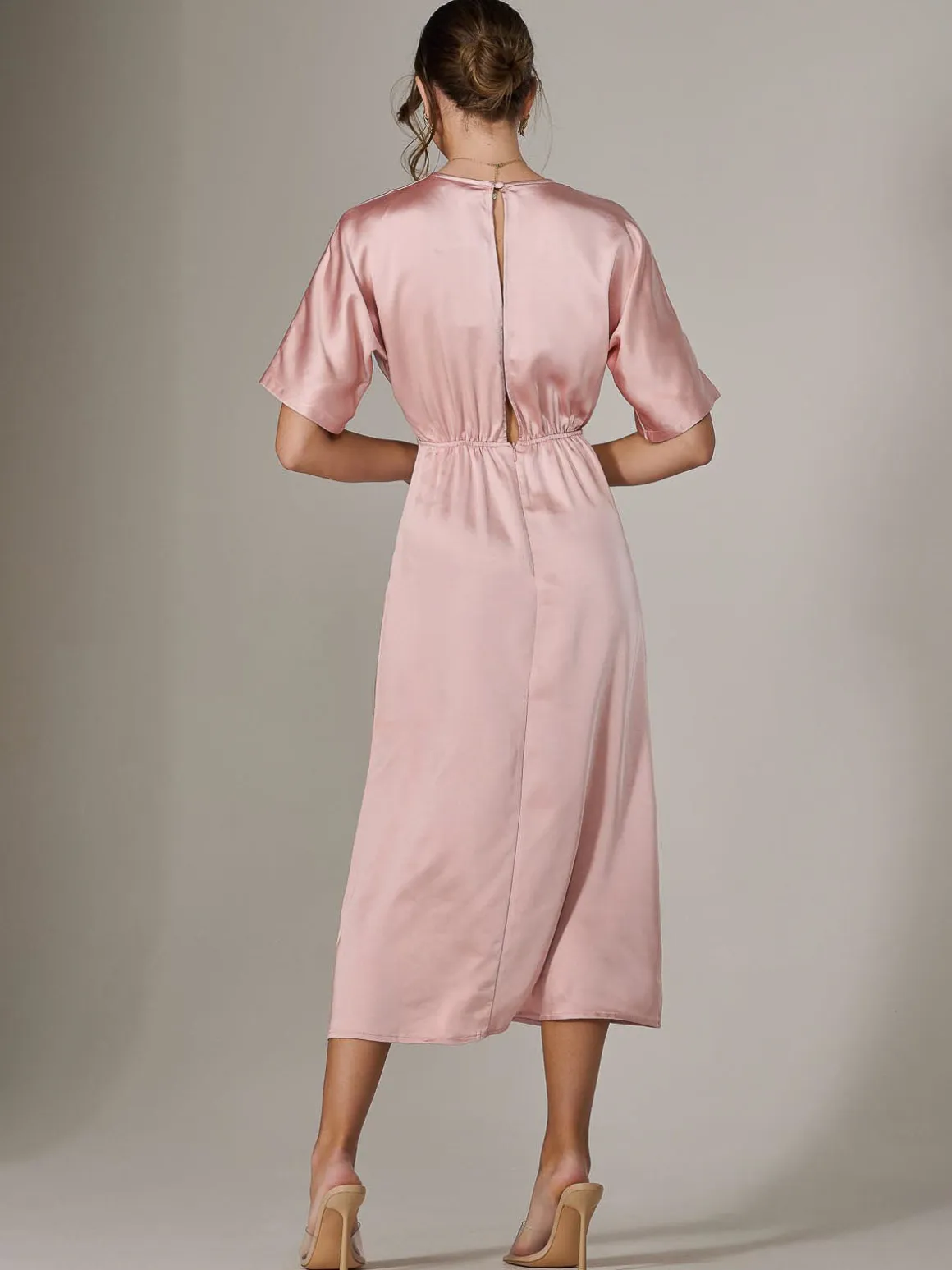 Satin A-Line Midaxi Dress, Pink