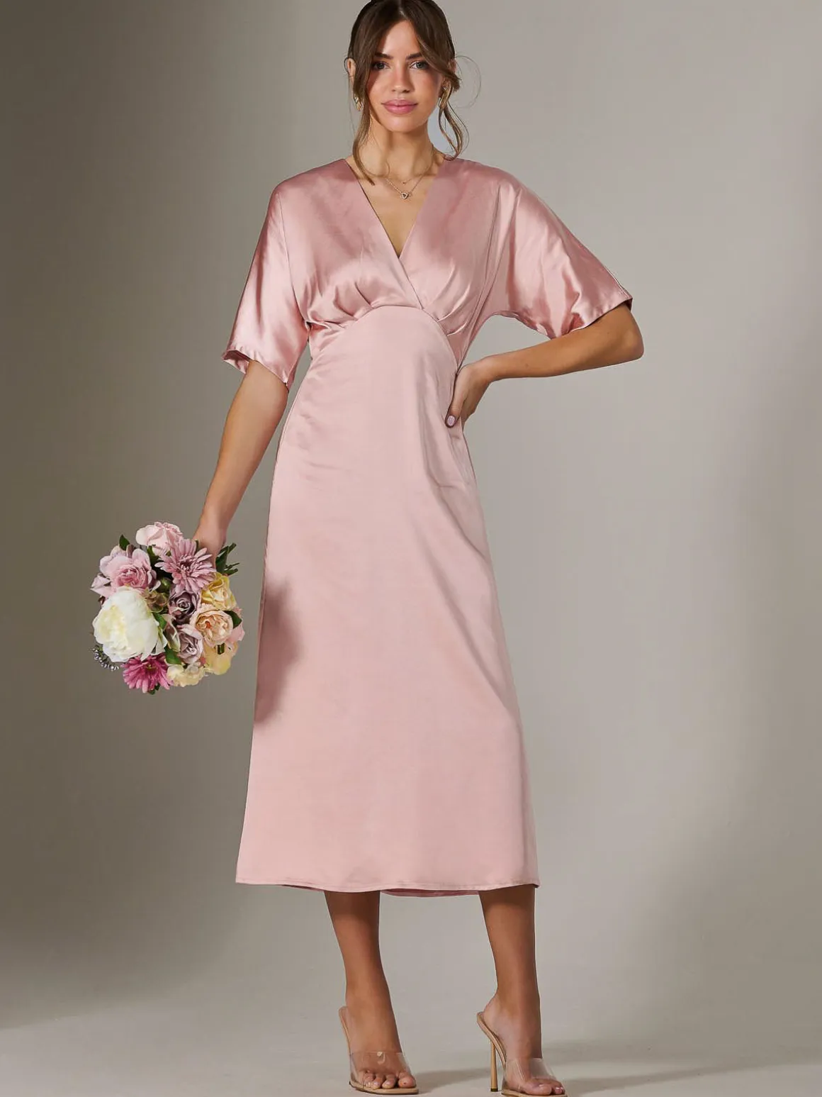 Satin A-Line Midaxi Dress, Pink