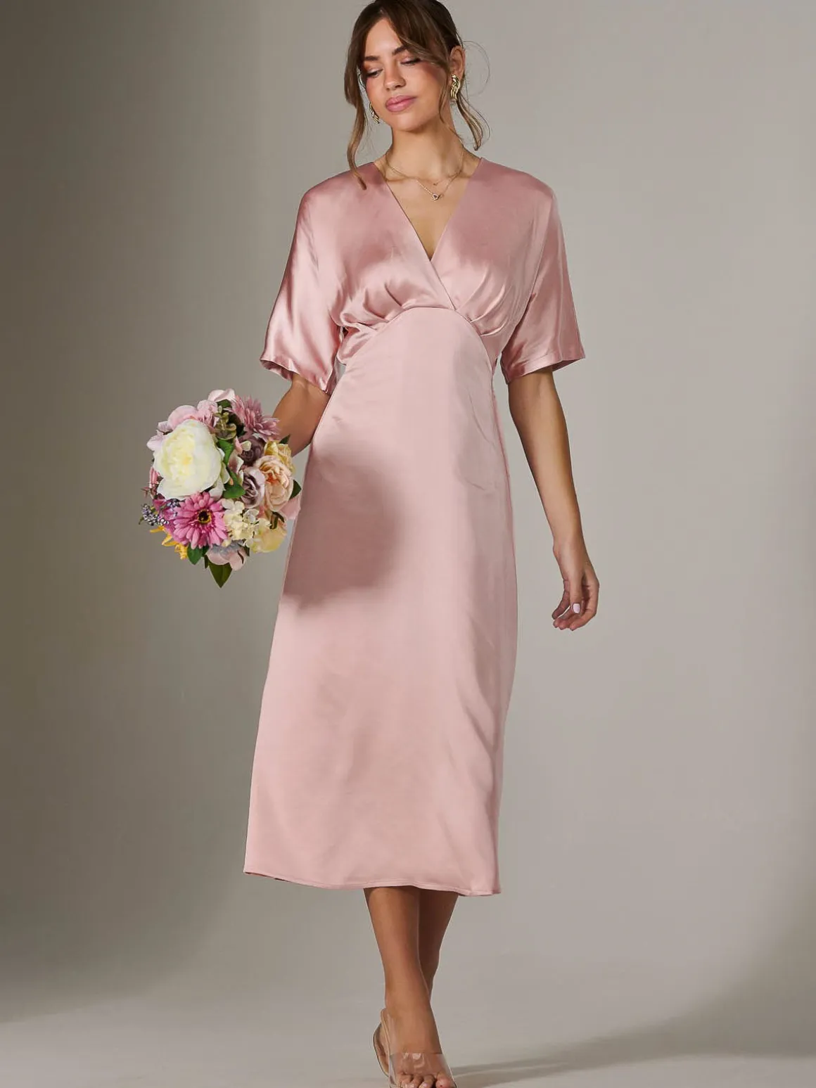 Satin A-Line Midaxi Dress, Pink