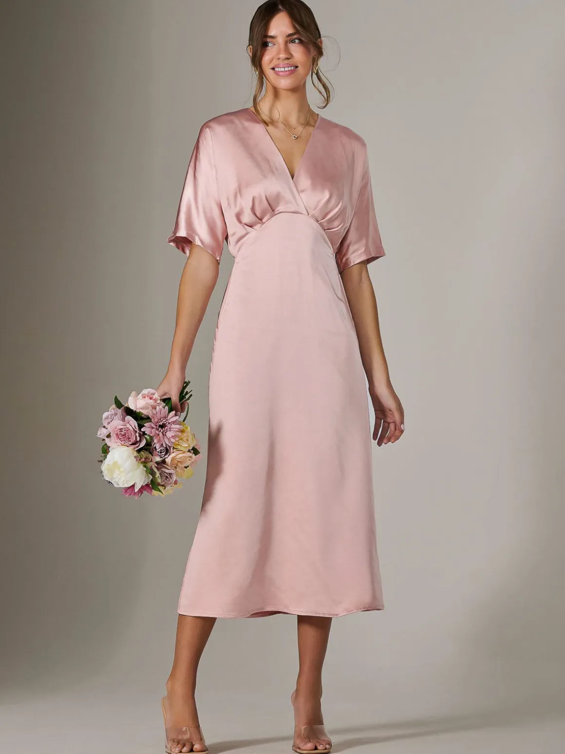 Satin A-Line Midaxi Dress, Pink