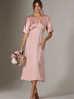 Satin A-Line Midaxi Dress, Pink