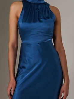 Satin Halter Neck Midi Dress, Navy