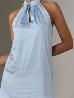 Satin Halterneck Mini Dress, Blue