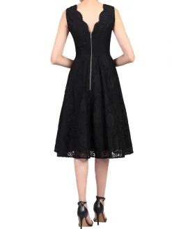 Scalloped Lace Prom Bridesmaid Dress, Black