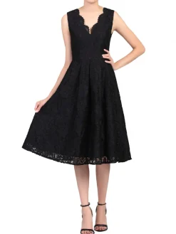 Scalloped Lace Prom Bridesmaid Dress, Black
