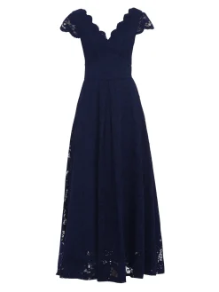 Scallop V-Neck Lace Maxi Dress, Navy