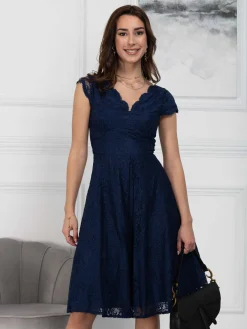 1950s Cap Sleeve Lace Prom Dress, Navy