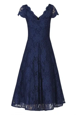 1950s Cap Sleeve Lace Prom Dress, Navy