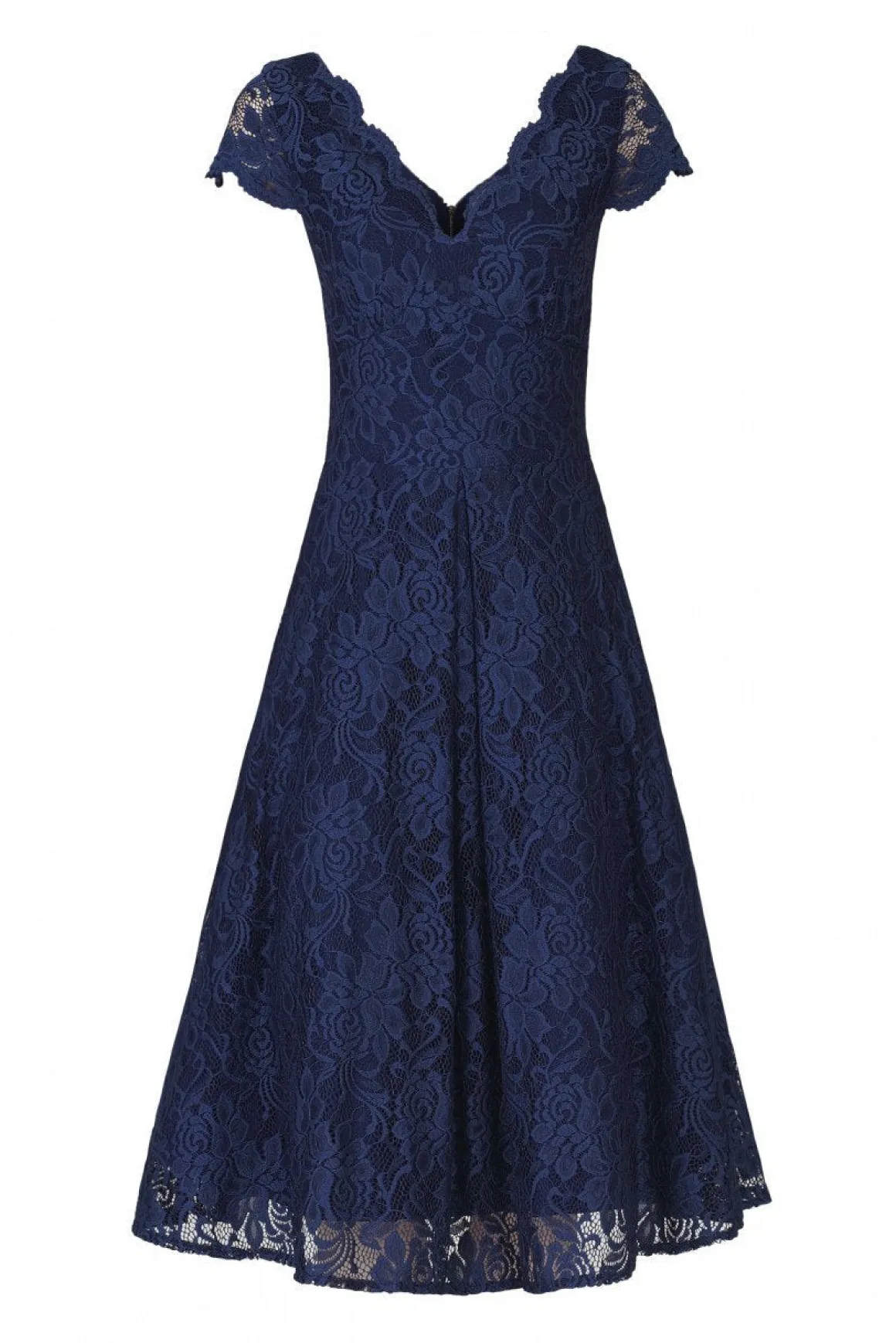1950s Cap Sleeve Lace Prom Dress, Navy