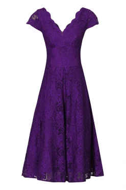 1950s Cap Sleeve Lace Prom Dress, Purple