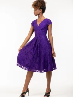 1950s Cap Sleeve Lace Prom Dress, Purple