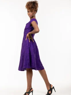 1950s Cap Sleeve Lace Prom Dress, Purple