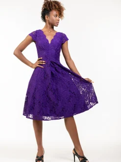 1950s Cap Sleeve Lace Prom Dress, Purple