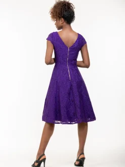 1950s Cap Sleeve Lace Prom Dress, Purple