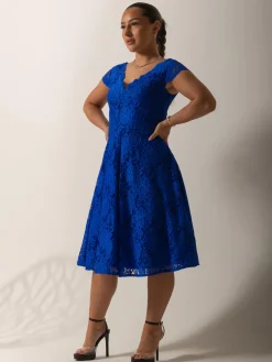 1950s Cap Sleeve Lace Prom Dress, Royal Blue