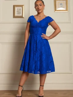 1950s Cap Sleeve Lace Prom Dress, Royal Blue