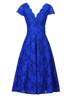 1950s Cap Sleeve Lace Prom Dress, Royal Blue