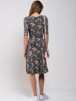 Scoop Neck Swing Jersey Dress, Floral Multi